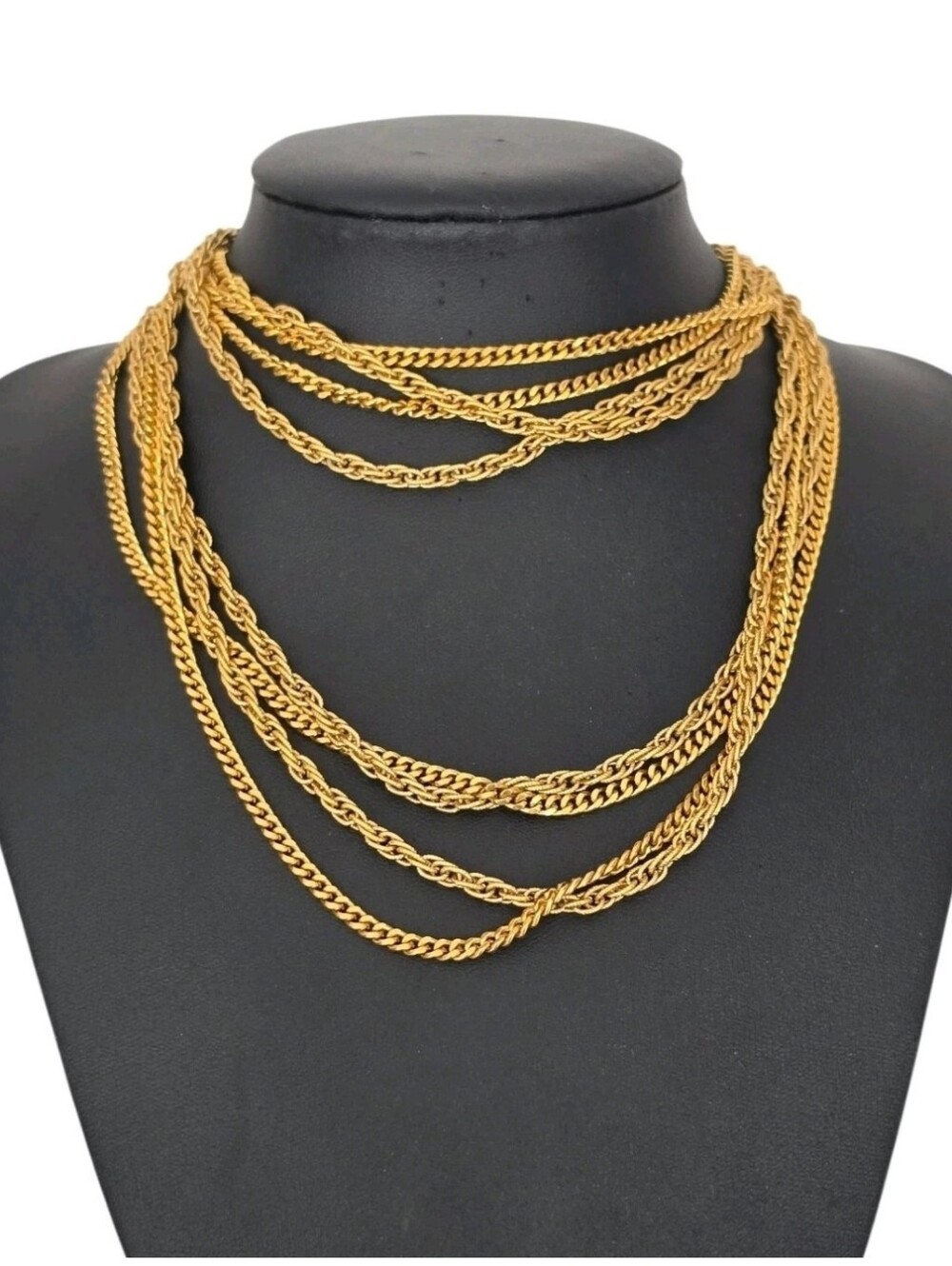 Vintage Signed Monet Gold Tone Extra Long Double Strand Chain Necklace 54”